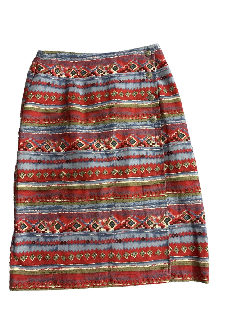 Coldwater Creek Red and Blue Patterned Midi Skirt